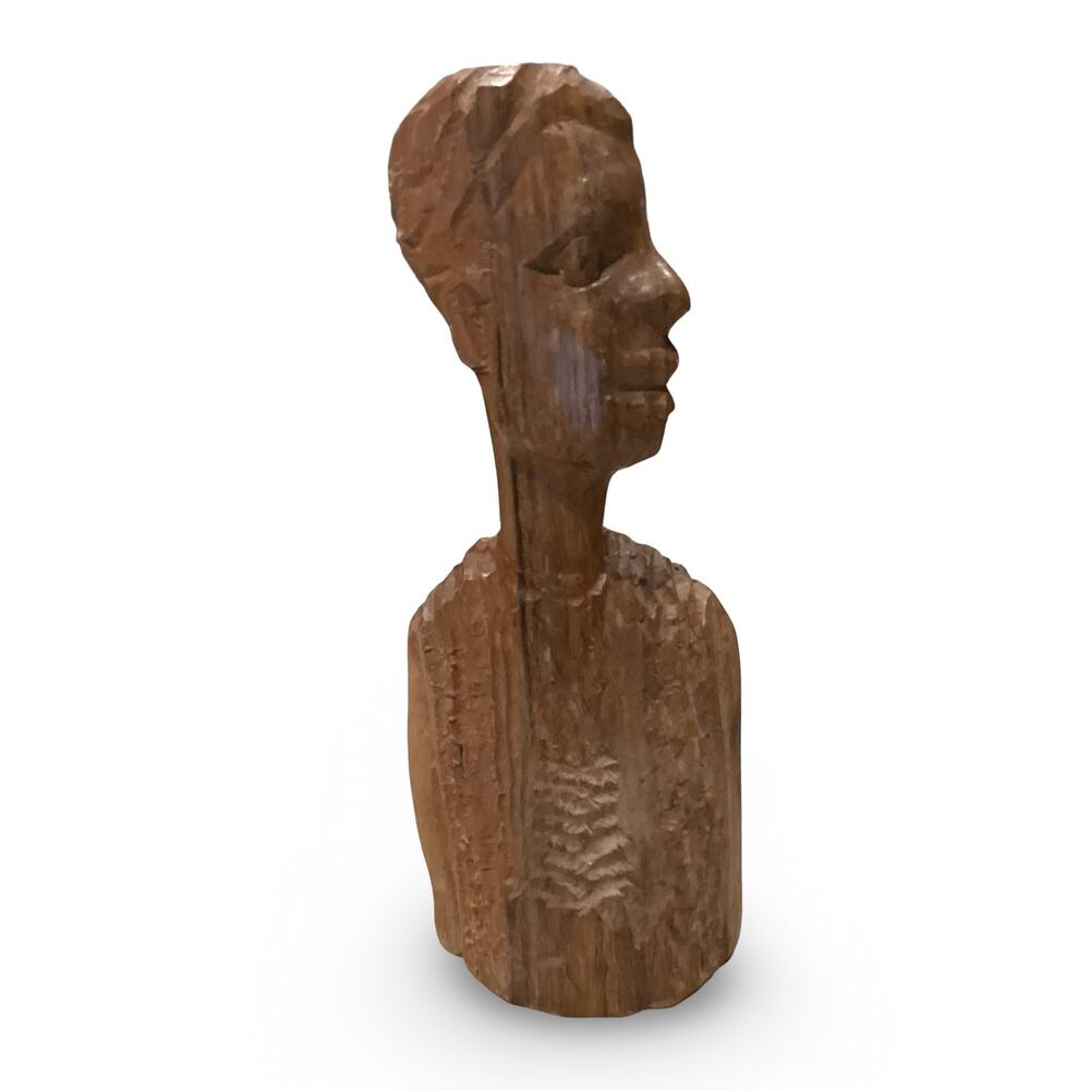 Stylized Human Bust Wood Carving